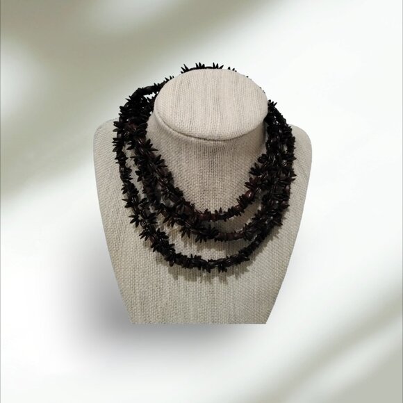 Long Dark Brown Acrylic Shell-Like Bead Necklace - Picture 4 of 4